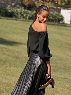 NEW Pearl by Lela Rose Fluid Crepe One Shoulder Top